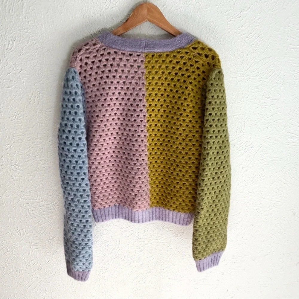 English Factory Contrast Detail Cardigan Medium Whimsical Colorblock Pastel - Picture 4 of 6